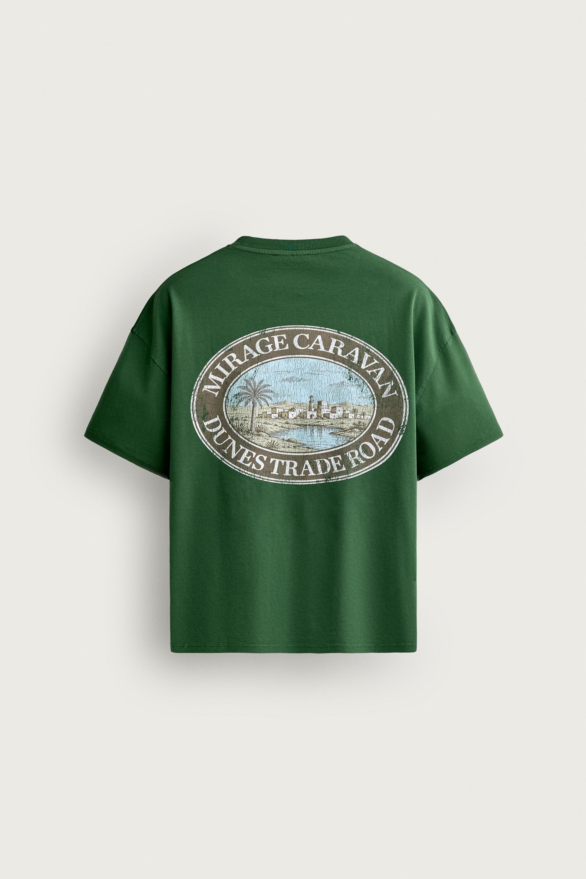 RELAXED FIT WASHED PRINT T-SHIRT - Green | ZARA United States