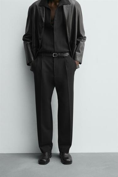 Zara FLOWY STRAIGHT FIT PANTS - Black