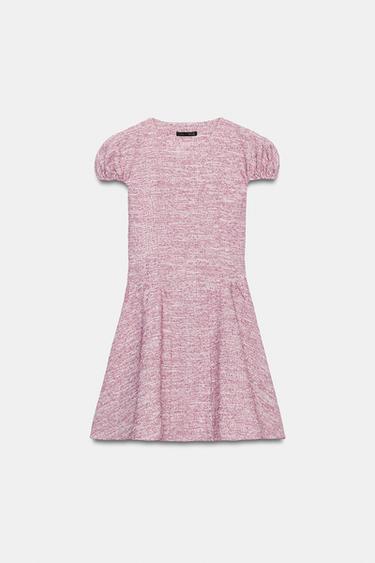 BOUCLÉ PUFF SLEEVE DRESS - Pink marl by Zara