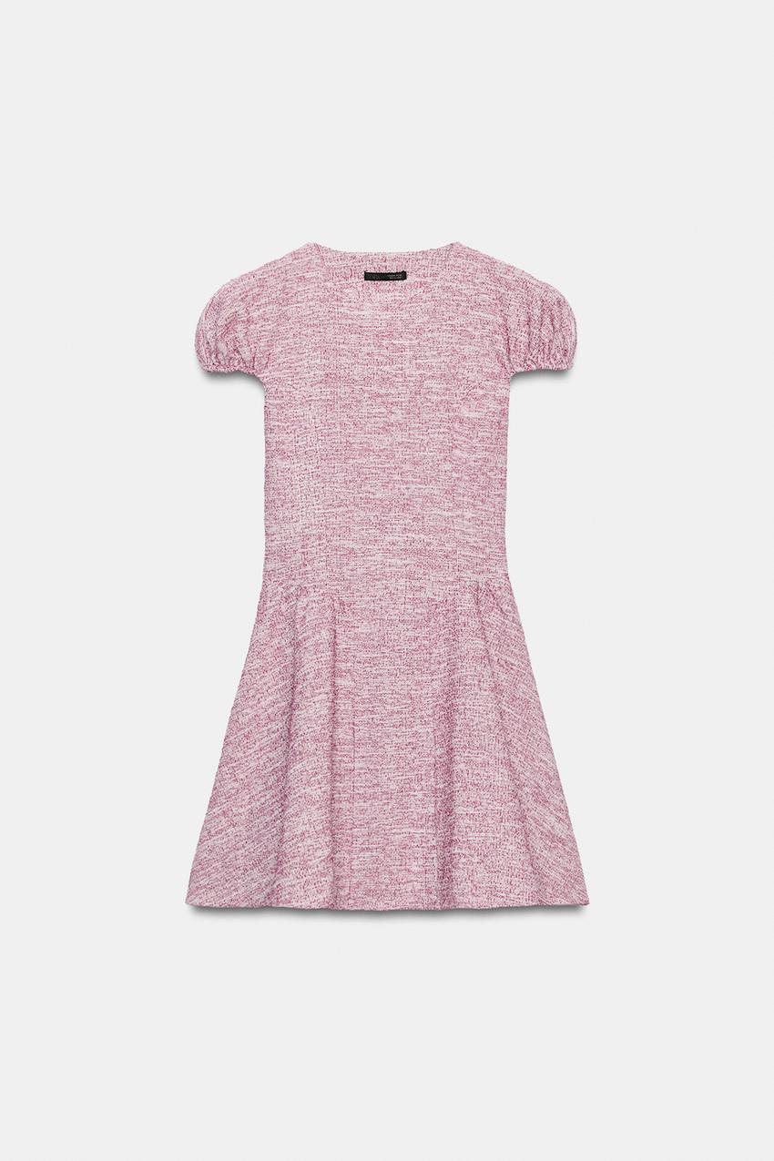 a line silhouette mini dress zara Zara - Boucl Balloon Sleeve Dress - Pink Marl - L