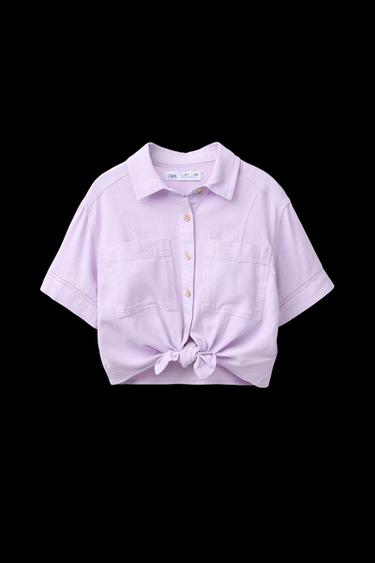 LINEN BLEND SHIRT WITH KNOT DETAIL - Mauve by Zara - Image 0