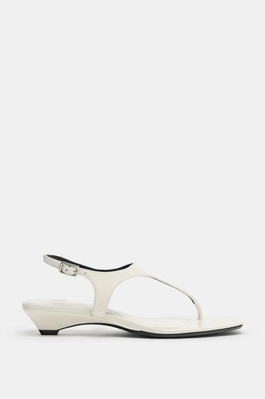 LEATHER STRAP SANDALS WITH BUCKLE - White by Zara