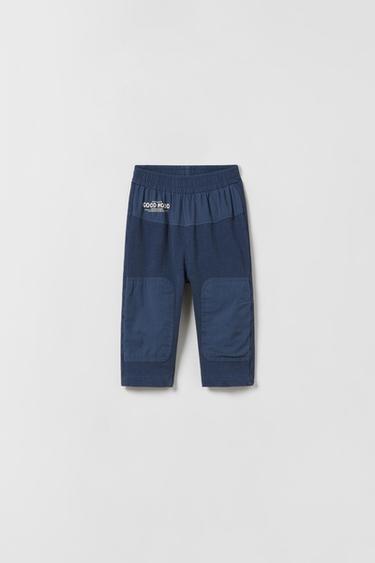 Zara COMBINATION TEXT PANTS - Navy blue