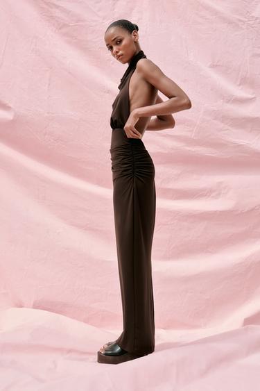 LONG HALTER DRESS WITH OPEN BACK - Dark brown by Zara