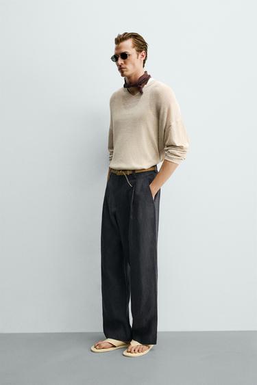 PANTALON 100% LIN À PLIS - Indigo de Zara - Image 3