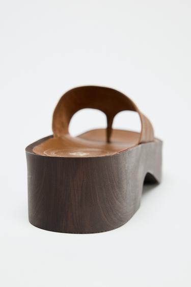 SANDALES PLATEFORMES EN CUIR SOFT - Marron de Zara - Image 4