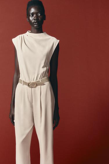 JUMPSUIT WITH BELT - Beige by Zara - Image 1