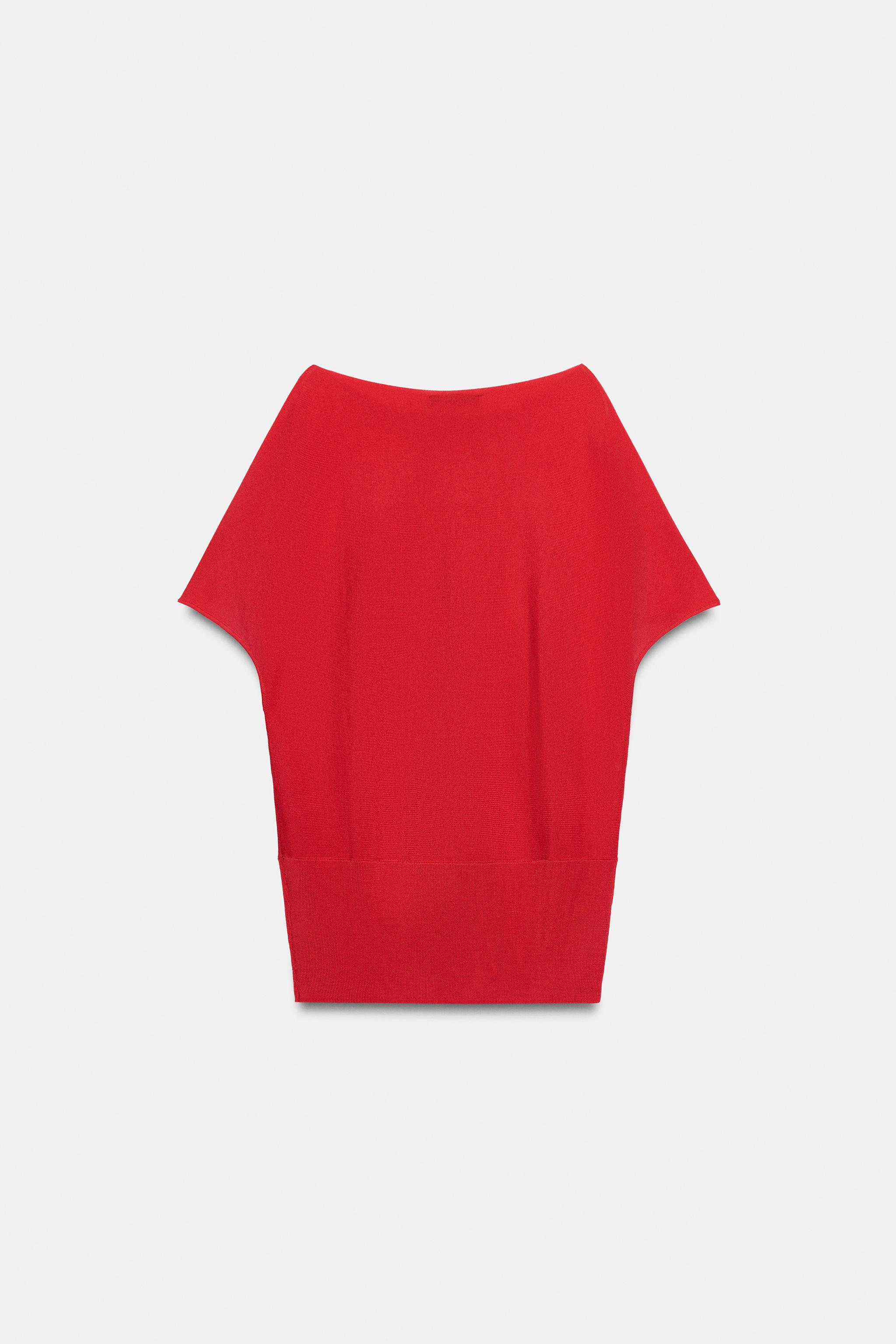PLAIN KNIT BOAT NECK TOP - Mid-red | ZARA India