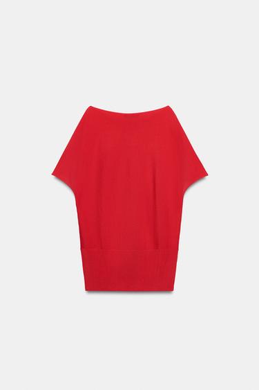 PLAIN KNIT BOAT NECK TOP - Mid-red by Zara - Image 11
