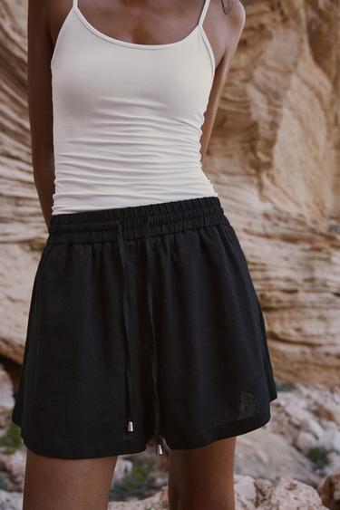 LINEN BLEND BOXER BERMUDA SHORTS - Black by Zara