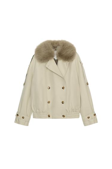 PADDED TRENCH COAT WITH FAUX FUR COLLAR ZW COLLECTION
