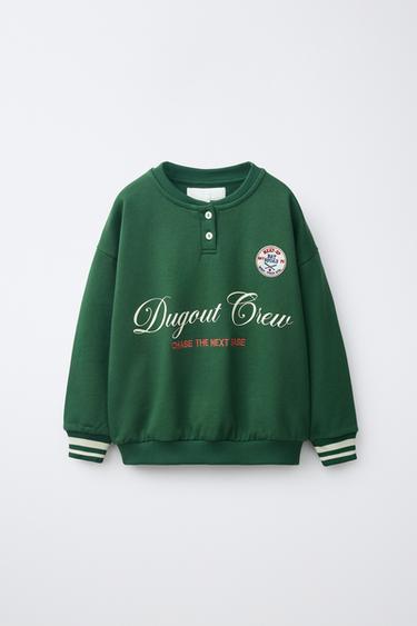 PRINTED SWEATSHIRT WITH PATCH - GREEN by Zara