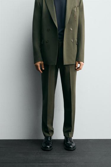 PANTALON DE COSTUME AVEC LAINE - Vert de Zara
