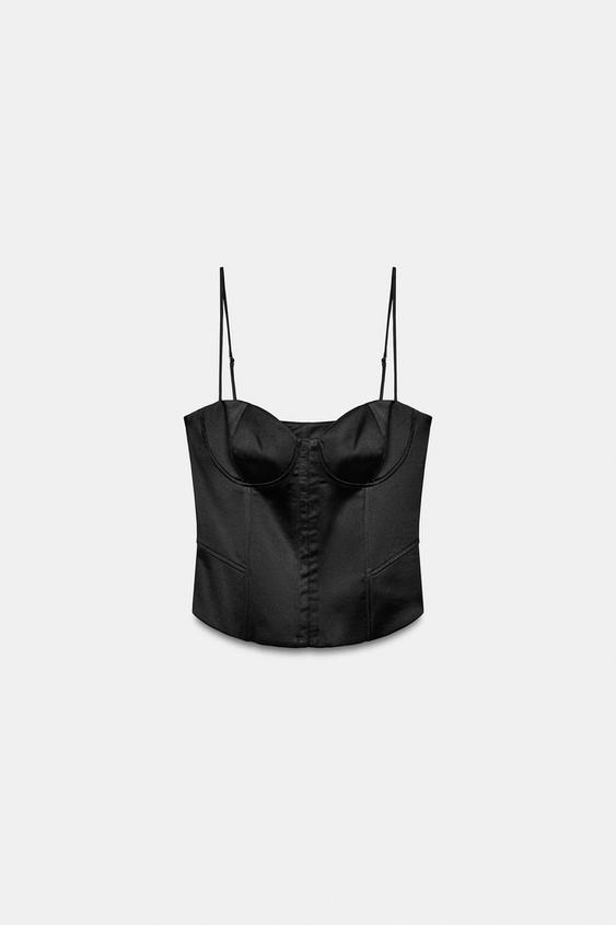 SATIN CORSETRY-INSPIRED TOP - Black by Zara - Image 0