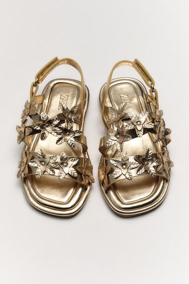 FLORAL SANDALS - Gold by Zara