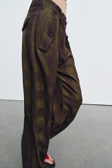PANTALÓN FLUIDO CUADROS ZW COLLECTION - Khaki oscuro de Zara