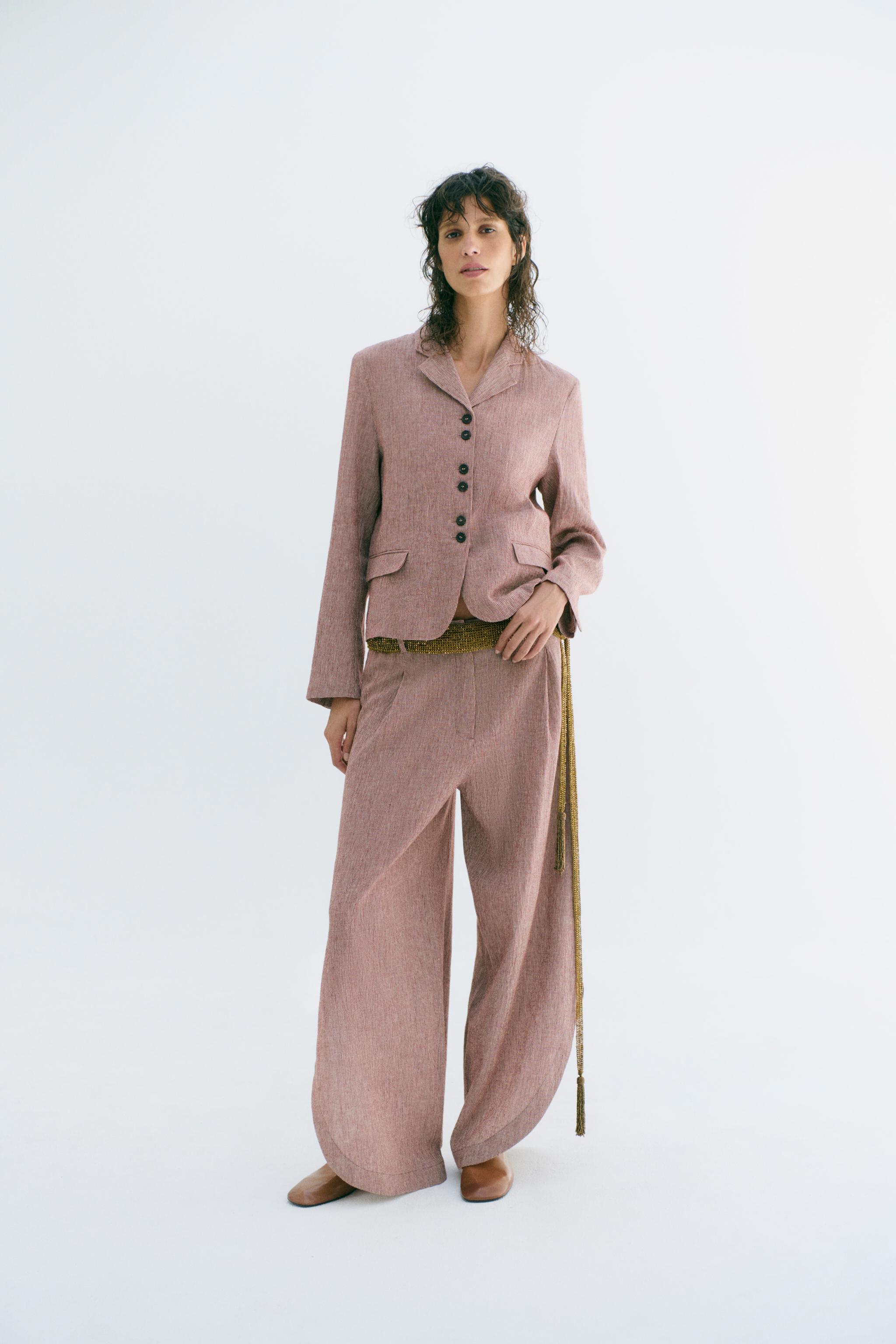 ZARA - さら ZW COLLECTION LINEN BLEND VENTED TROUSERS - Maroon | ZARA United