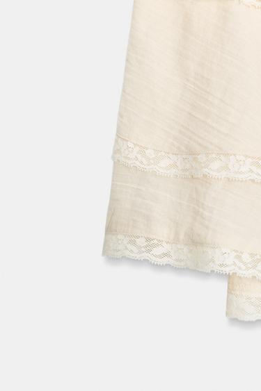 MINI JUPE VOLANTS DENTELLE - Blanc / Rose de Zara - Image 6