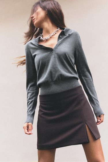 PLAIN KNIT POLO SHIRT - Grey marl by Zara