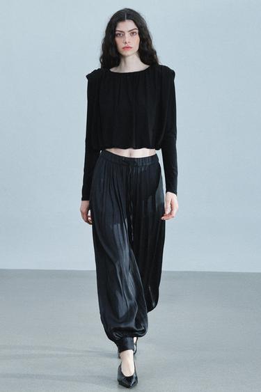 DRAPED SHOULDER-PAD TOP — Black 2