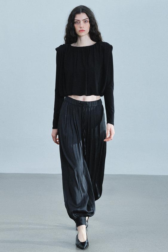 DRAPED TOP WITH SHOULDER PADS - Black by Zara - Image 0