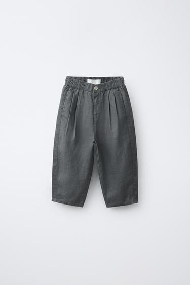 Zara 100% LINEN PLEATED PANTS - Petrol blue - Image 0