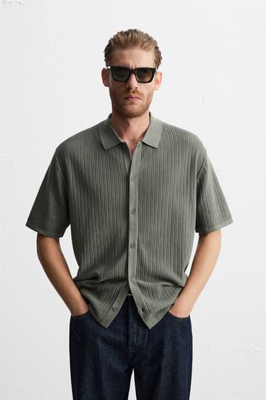 CAMISA PUNTO CANALÉ - Verde gris de Zara