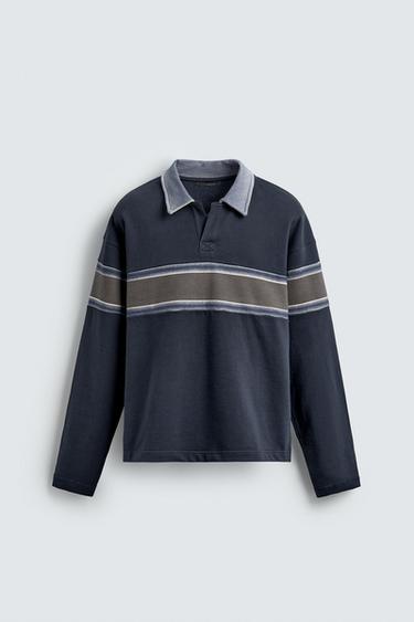 STRIPED SPRAY PRINT POLO SHIRT - Dark navy by Zara