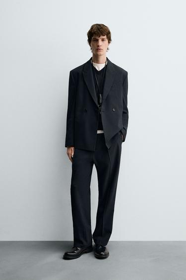 BLAZER CRUZADA TRAJE RAYAS - Marino oscuro de Zara
