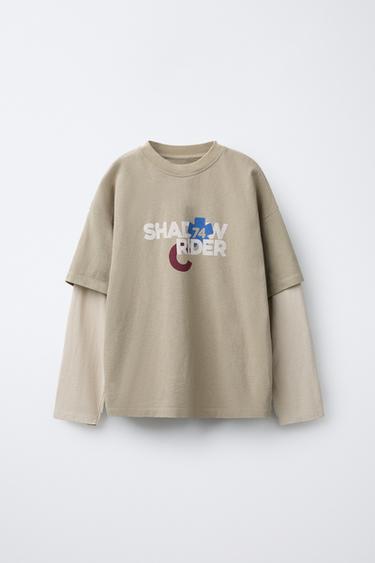 MAGLIETTA STAMPA RIDER DOPPIA MANICA - Marrone chiaro di Zara