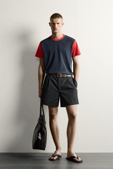 ФУТБОЛКА КЛАССИЧЕСКОГО КРОЯ В СТИЛЕ КОЛОР-БЛОК — Красный / Темно-синий от Zara