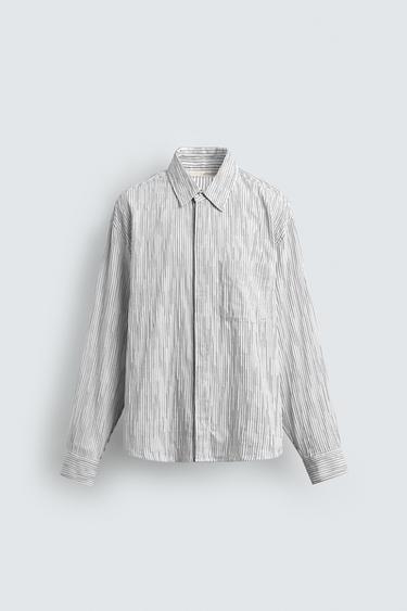 CHEMISE JACQUARD À RAYURES IRRÉGULIÈRES - Blanc / Noir de Zara - Image 5