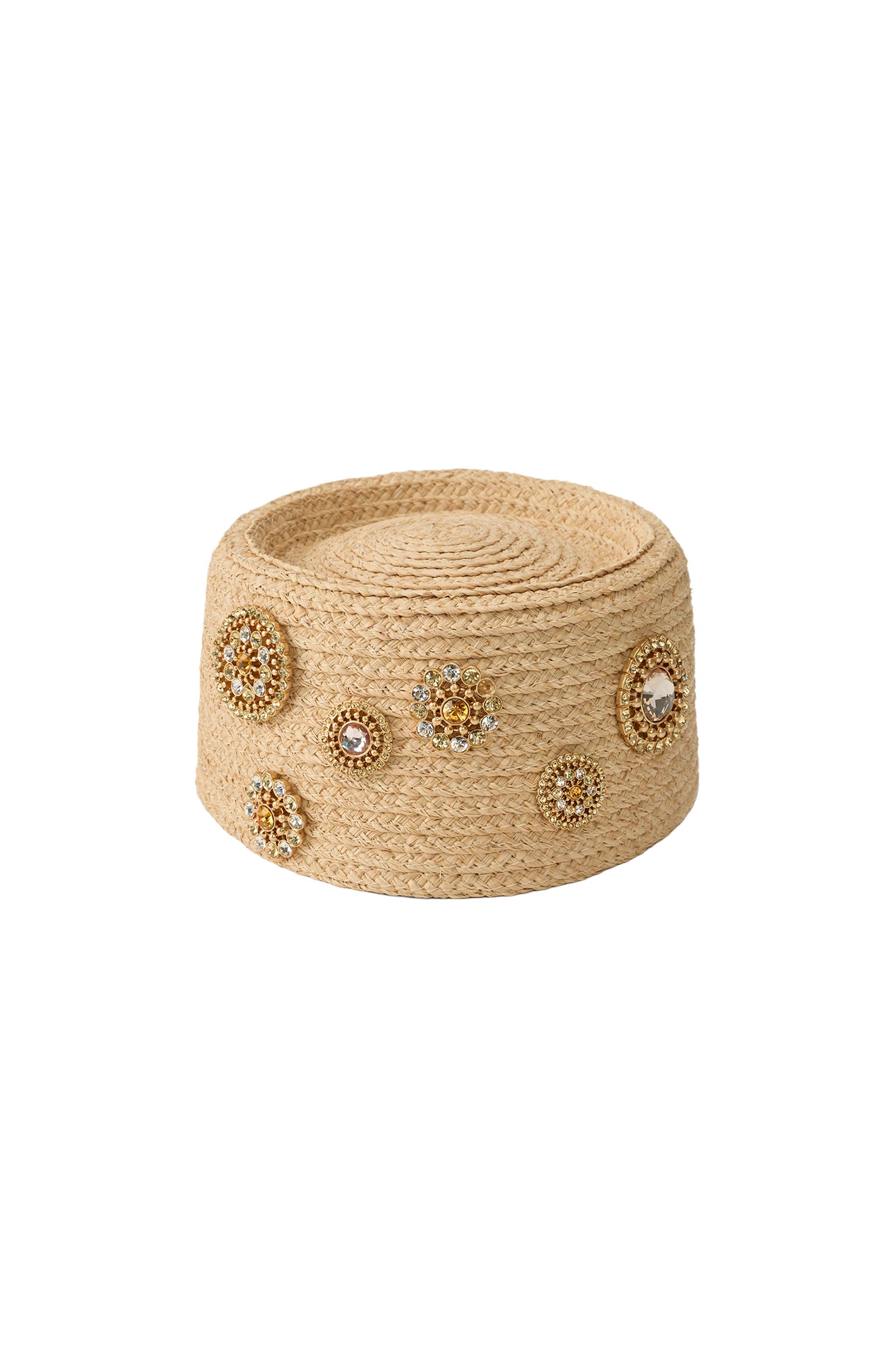 100% RAFFIA HEADPIECE WITH BROOCHES MARISA BERENSON X ZARA - Light