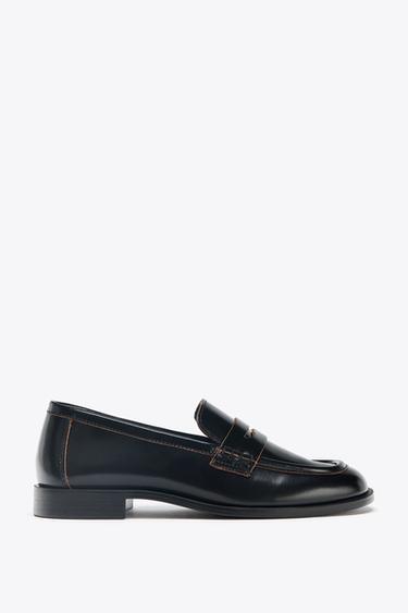 Zara 拼接真皮樂福鞋 - 黑色