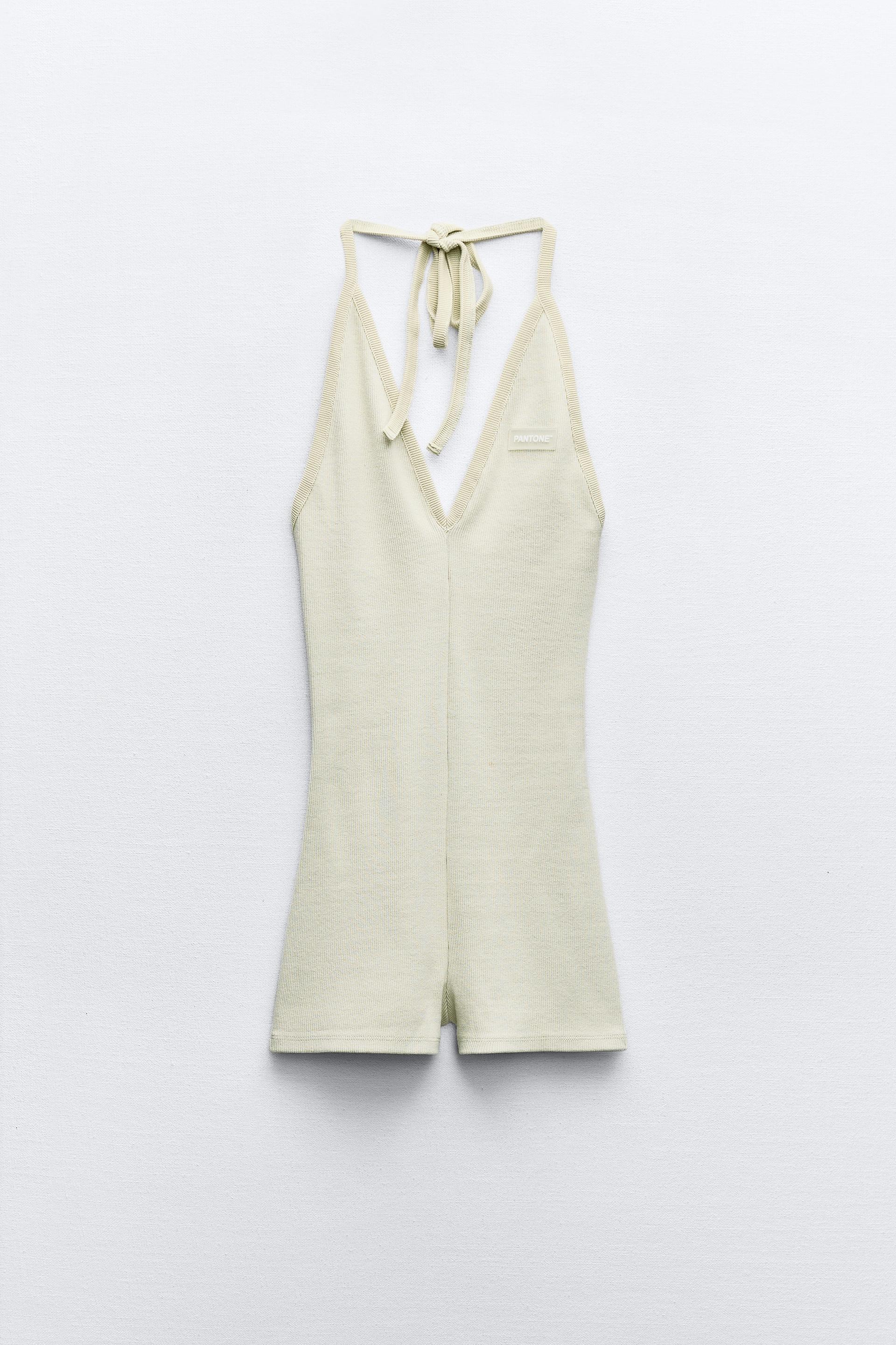 RIBBED PANTONE™ HALTER PLAYSUIT