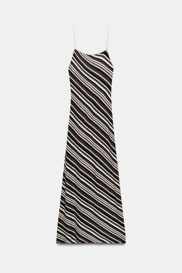 STRIPED RUSTIC MIDI DRESS - Black / Brown by Zara - Image 7