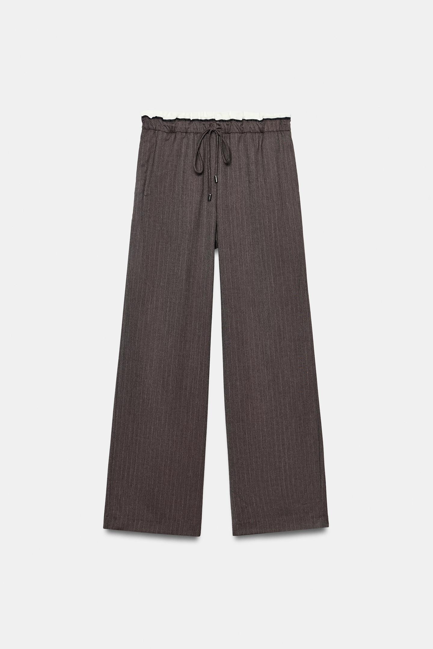 Женские брюки Zara Double Waist Wide-Leg, цвет: Серо-коричневый серый — фото 6