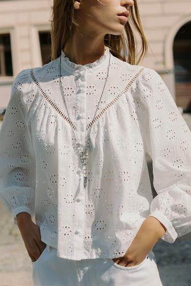SHIRT WITH CUTWORK EMBROIDERY - White by Zara