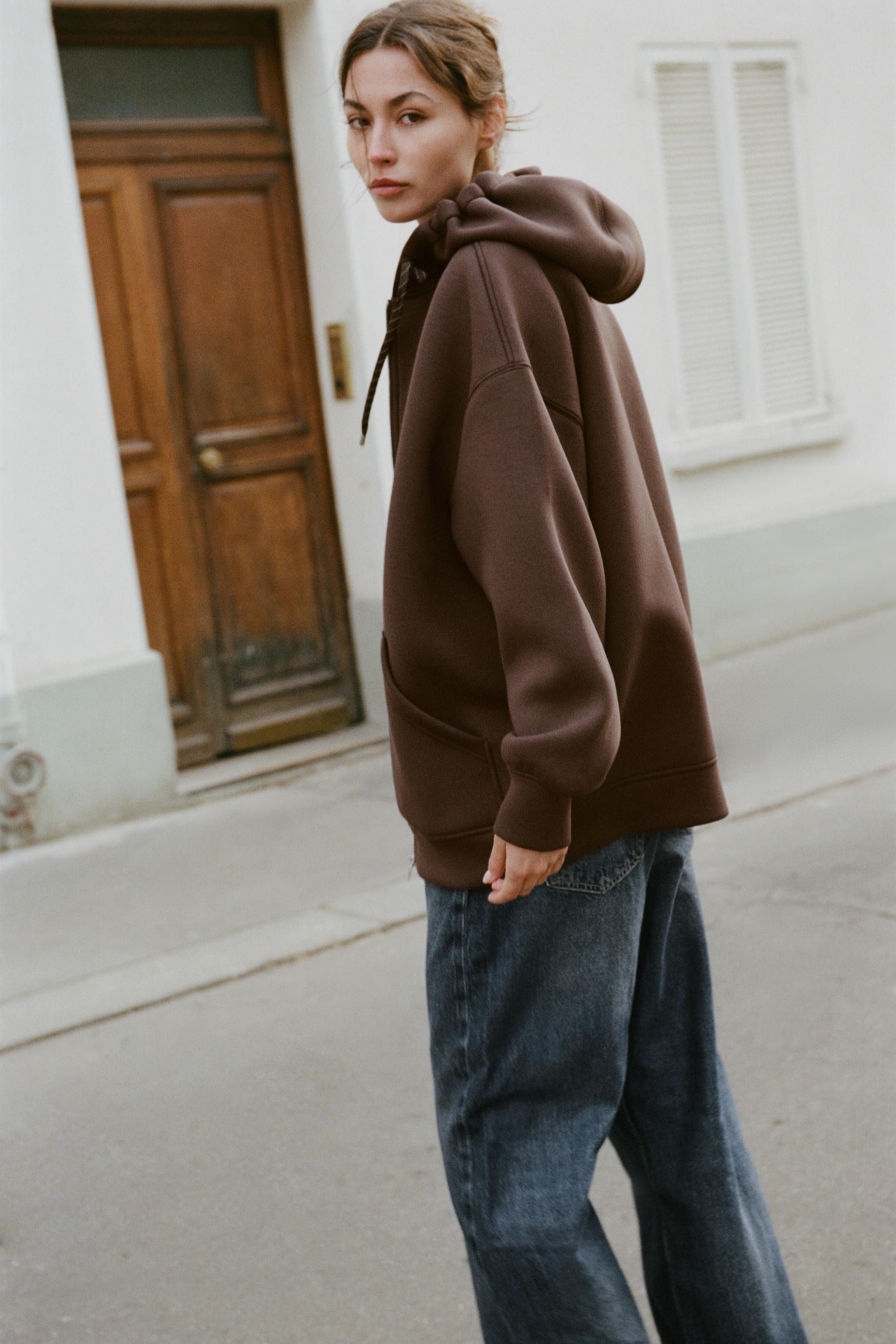 ドローストリング フード スウェットシャツ - ブラウン | ZARA Japan