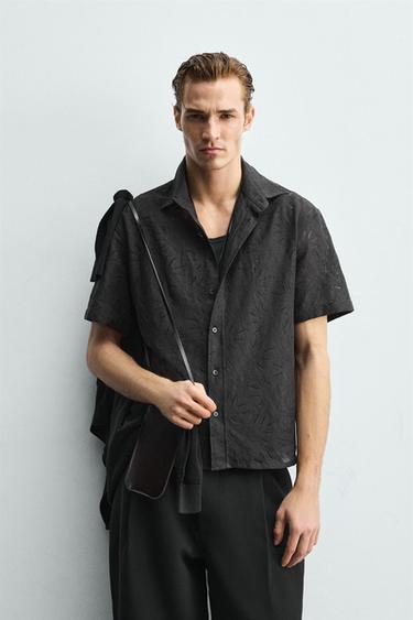 CAMISA JACQUARD FLORAL - Gris fosc de Zara