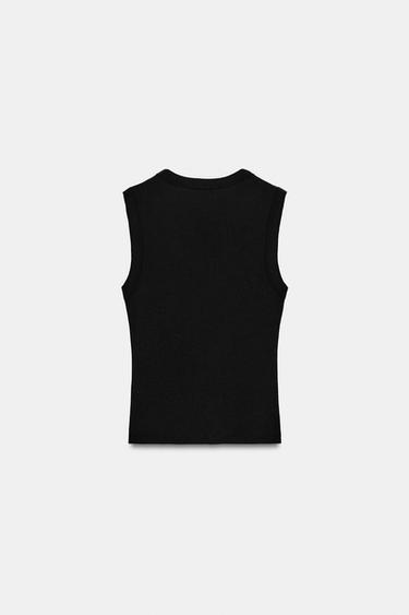T-SHIRT EN COTON COL EN V - Noir de Zara - Image 1