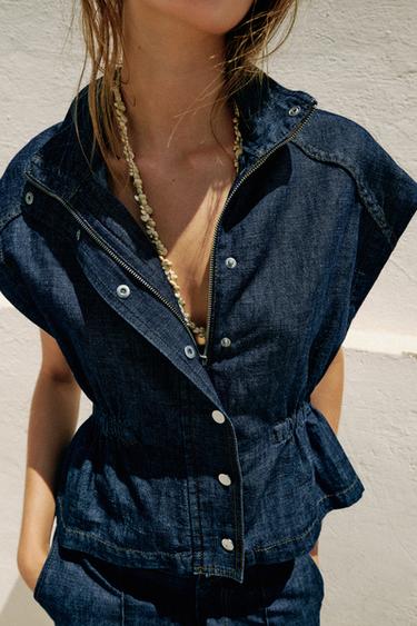 GILET AVEC TAILLE ÉLASTIQUE EN LIN - Indigo de Zara - Image 1