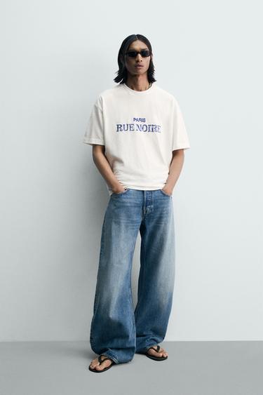 CAMISETA RELAXED FIT TEXTO BORDADO - Blanco de Zara - Imagen 0