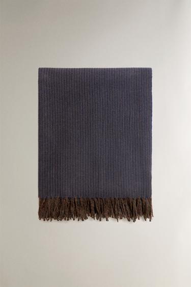STRIPED BLANKET WITH FRINGING - Blue by Zara