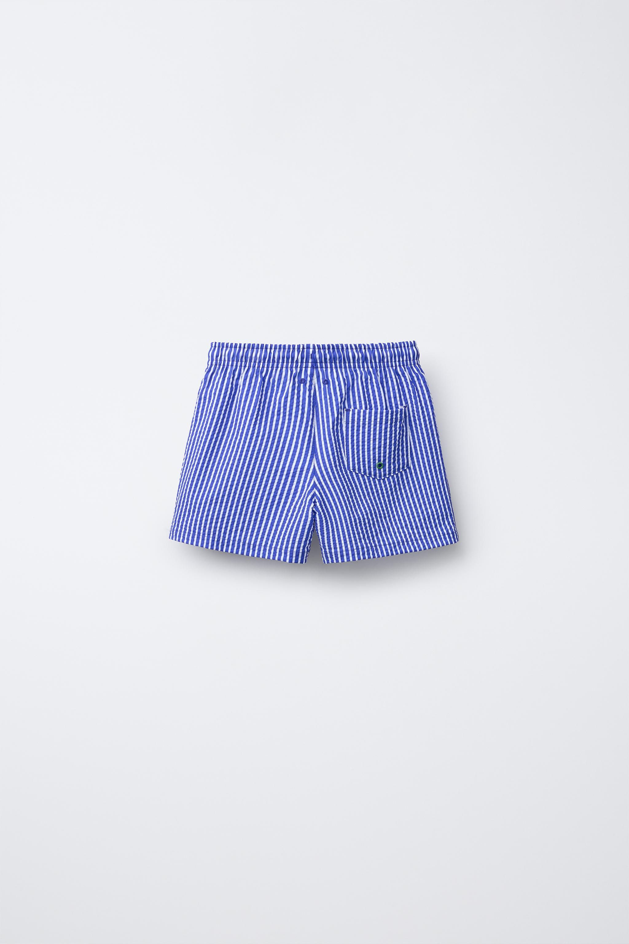 6-14 YEARS/ SEERSUCKER SWIM SHORTS - Blue | ZARA United States