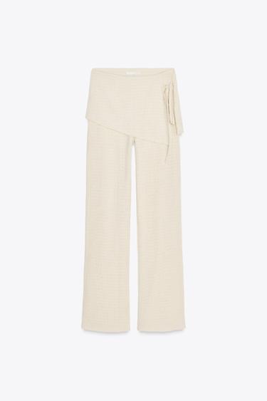 Zara PAREO PANTALONE SA TEKSTUROM I VEZIVANJEM – prljavobela