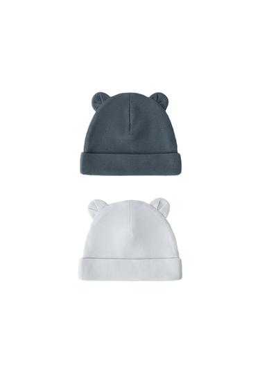 2-PACK OF RIBBED HATS WITH EARS - Blue by Zara