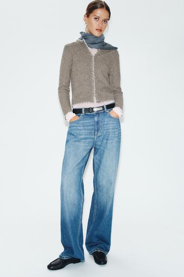 CARDIGAN WITH CONTRAST TRIMS — Light mink 2