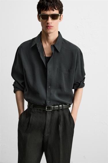 CEINTURE EN CUIR SURPIQUÉE - Noir de Zara - Image 1