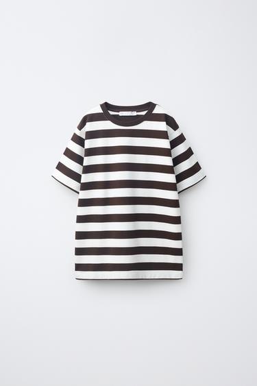 CAMISETA ESTAMPADO RAYAS - Marrón / Crudo de Zara - Imagen 0